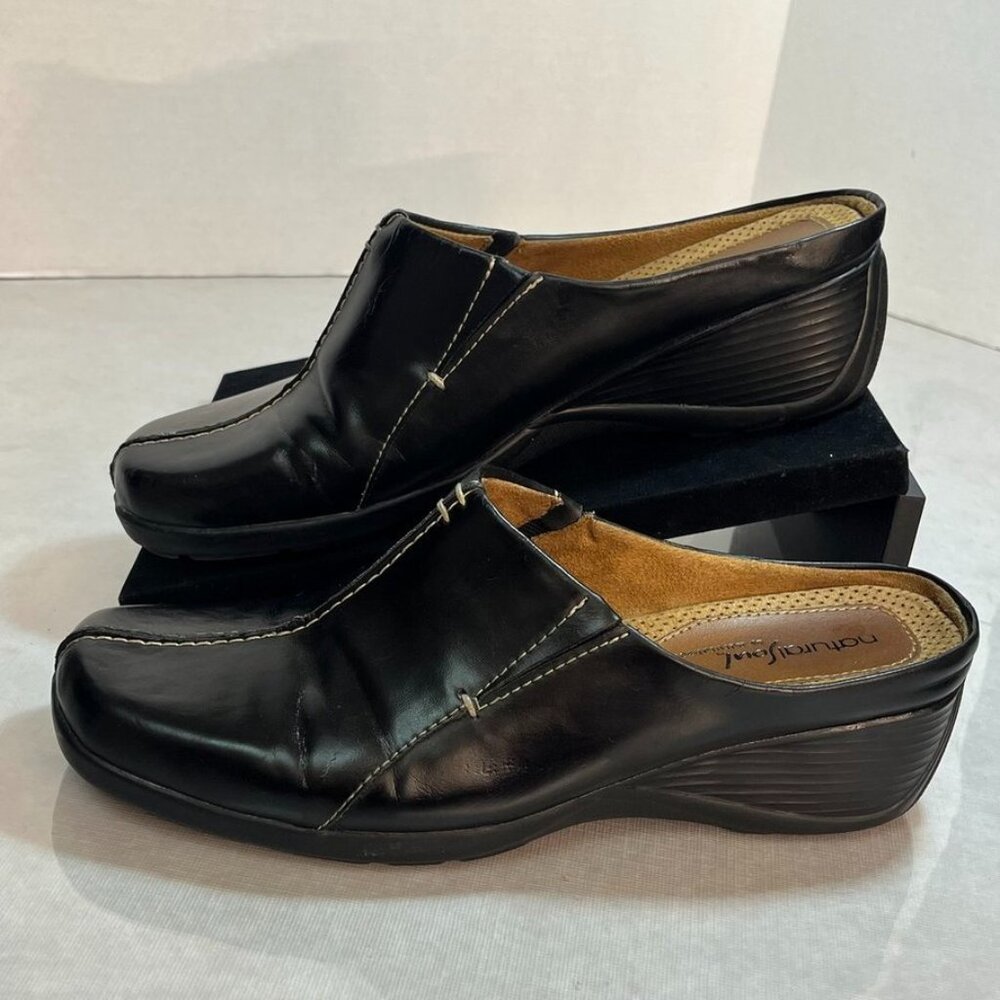 Natural Soul Naturalizer Black Leather Mule Clogs Comfort Shoes 8.5W
